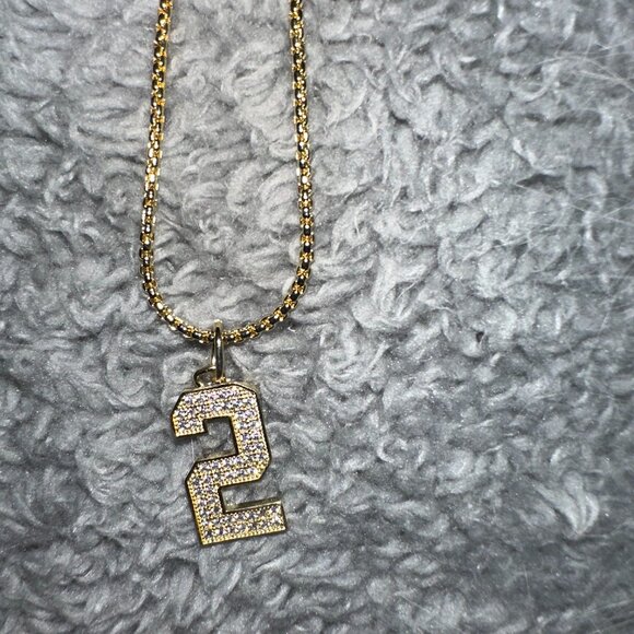 Goldtone Number 2 Pendant CZ - Picture 3 of 4